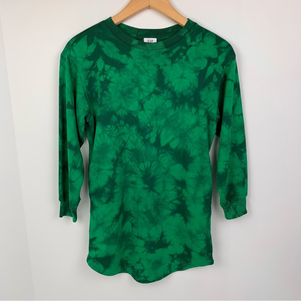 NWT GAP Kids Green Long Sleeve Tie Dye Sweatshirt Dress Side Pockets Size M (8)